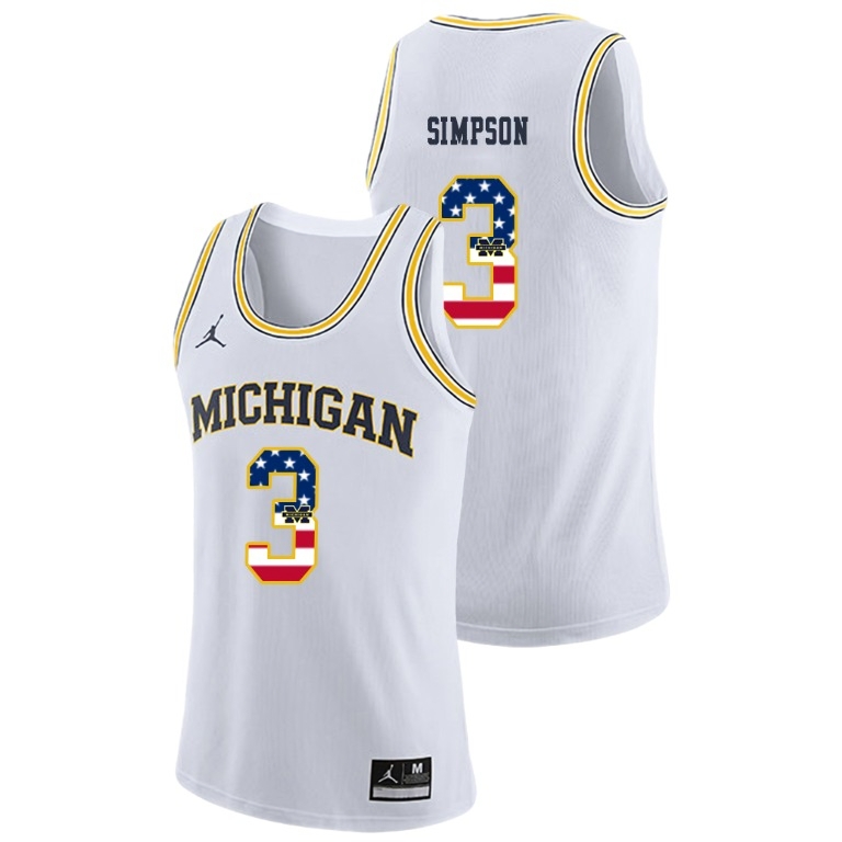 Michigan Wolverines Men's NCAA Zavier Simpson #3 White Jordan Brand USA Flag College Basketball Jersey RKE7649EJ